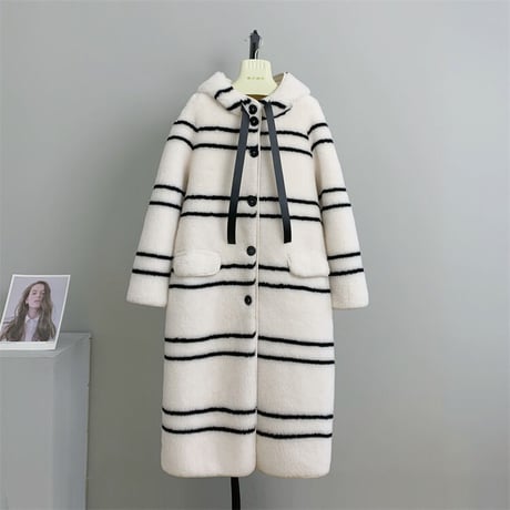 【ウール】border long coat