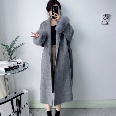 sleeve fox fur long coat