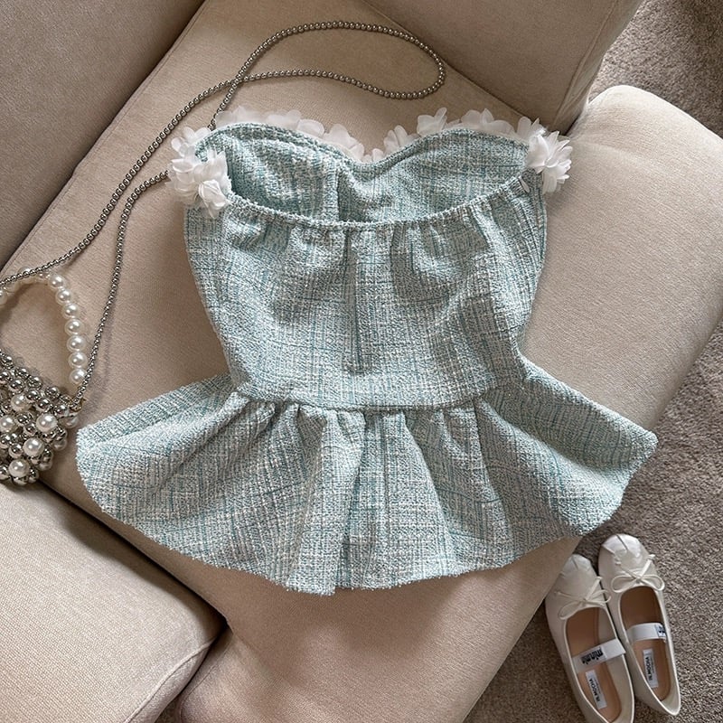 flower tweed peplum tops | BrillantSelect Store