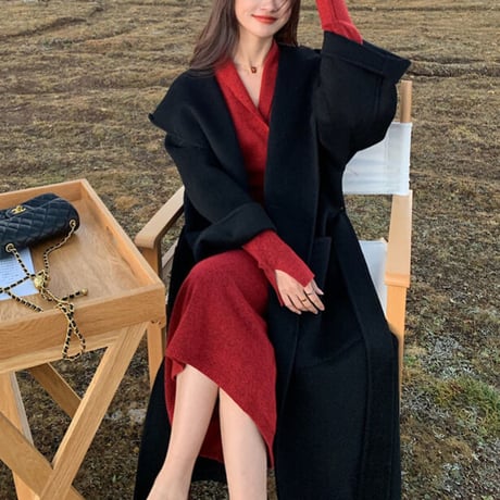 【ウール100%】フード付き long coat
