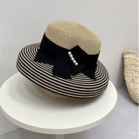 stripe pearl straw hat