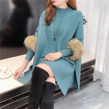 袖ファー ポンチョ
