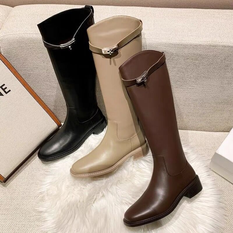 ☺︎chie☺︎　　　　牛革　ロングブーツ 牛革 バックルデザイン ロングブーツ | BrillantSelect Store