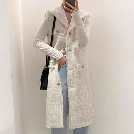 tweed long gilet