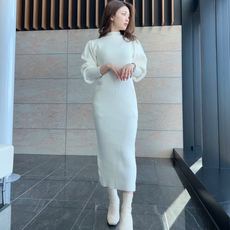 puffsleeve long knit onepiece