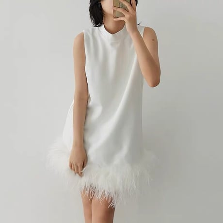 high neck feather onepiece