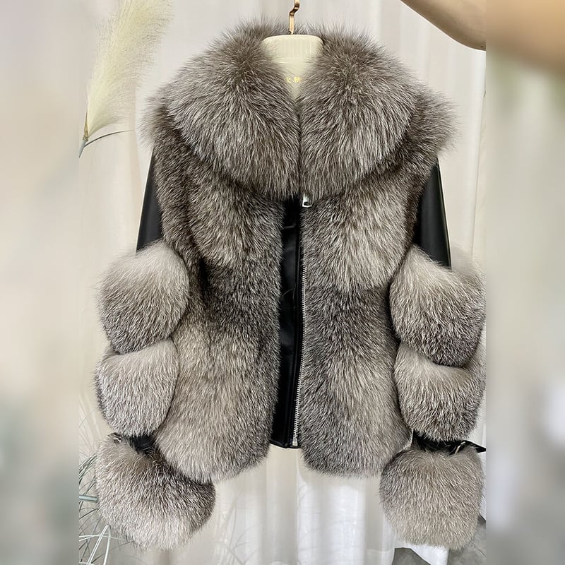 リアルファージャケット 毛皮 最高品質 ノーカラー ドッキング レザー