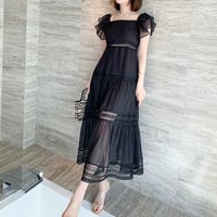 frill shoulder black onepiece