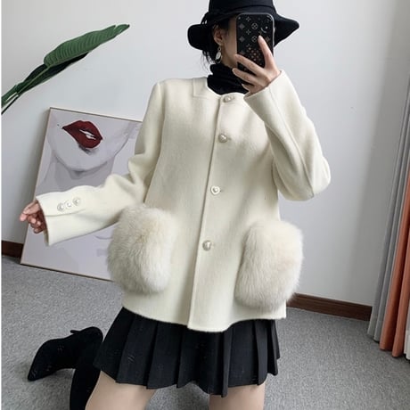 fox fur heart button jacket