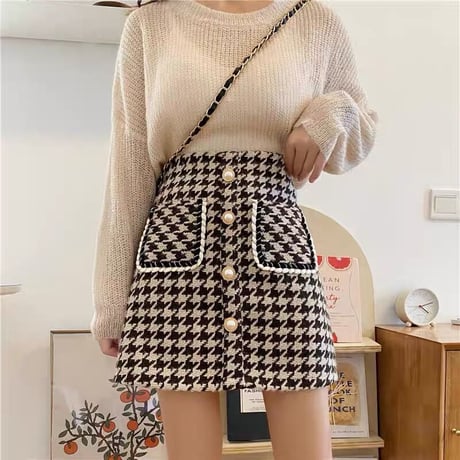 パールボタン 千鳥柄 ミニスカート