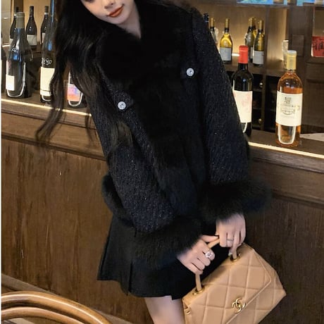 【即納】fur tweed jacket