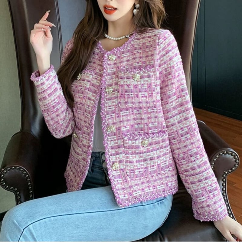 ジャケット・アウター herlipto Grace Tweed Jacket pink petale Grace Tweed Jacket