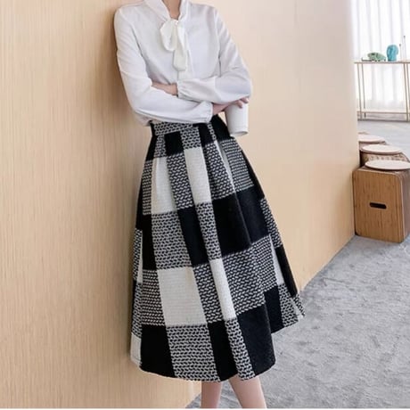 tweed check  skirt