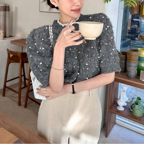 puff sleeve pearl knit