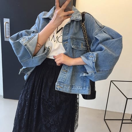 volume sleeve denim jacket
