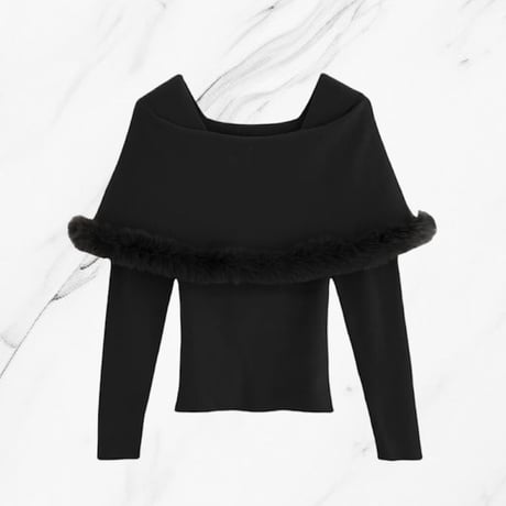 eco fur offshoulder  knit