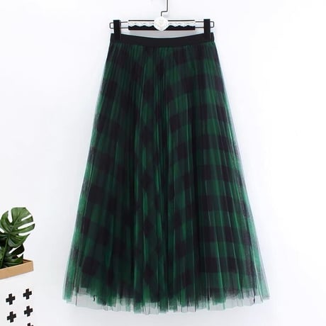 check chiffon skirt