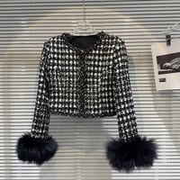 sleeve fur tweed jacket