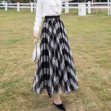 check chiffon skirt