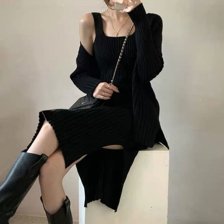 knit onepiece cardigan set