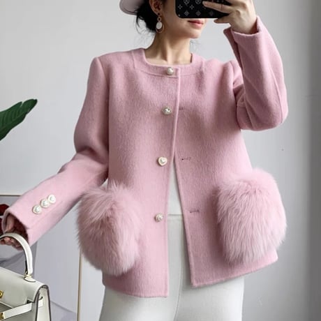 fox fur heart button jacket