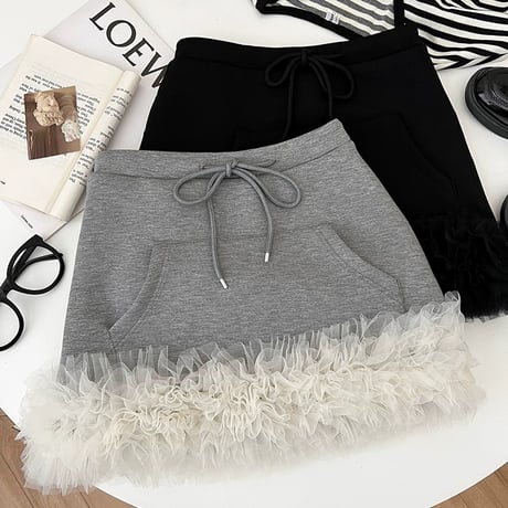 パンツ付き 裾tulle mini skirt