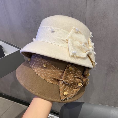 ribbon tulle wool hat