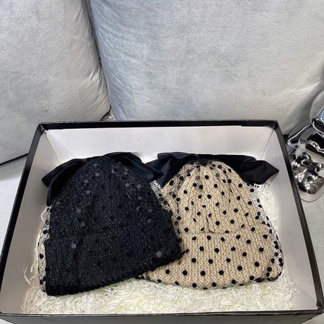 dot tulle knit hat