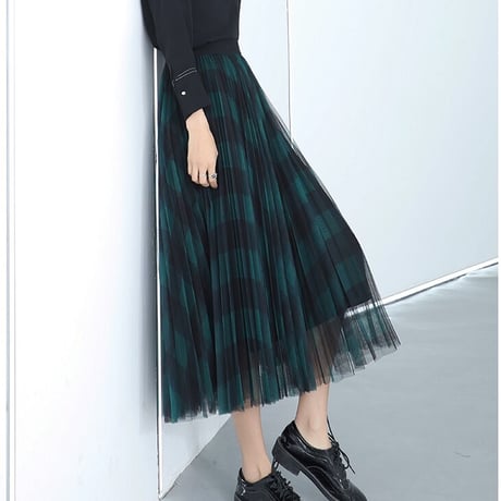 check chiffon skirt