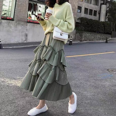 【即納】3段 green skirt