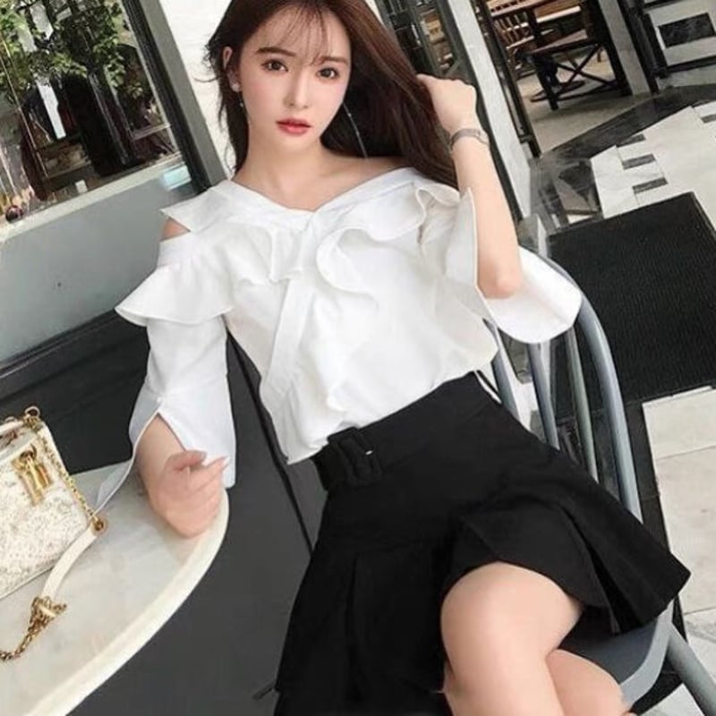 frill one shoulder tops / フリルワンショルダートップス mideal ブラウス シャツ frill one shoulder tops / フリルワン