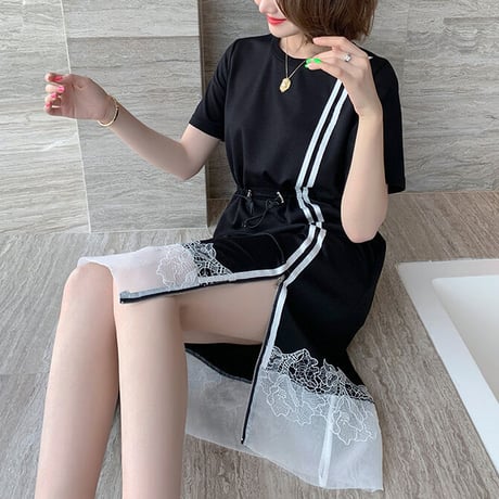 ラインジッパー レースワンピース