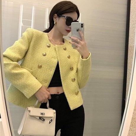 gold button tweed jacket