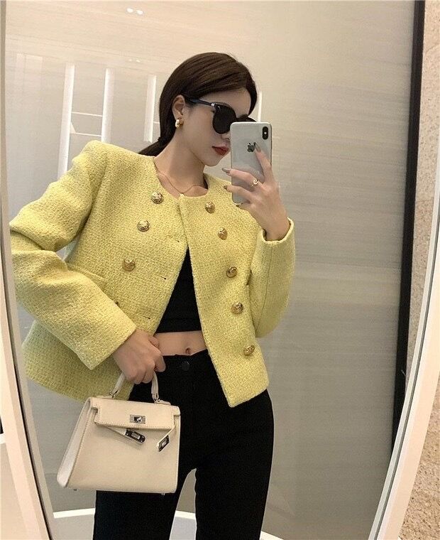 gold button tweed jacket | BrillantSelect Store