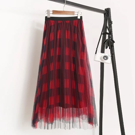 check chiffon skirt