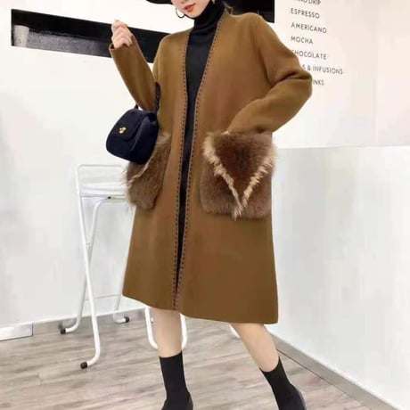 【即納あり】fox fur pocket long cardigan