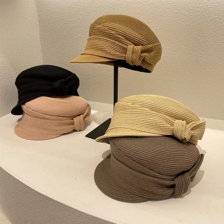 side ribbon straw casquette