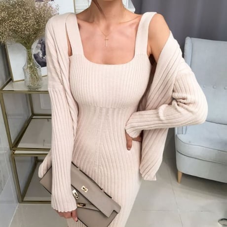 knit onepiece cardigan set