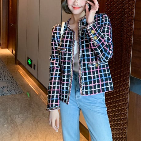 mix color tweed jacket