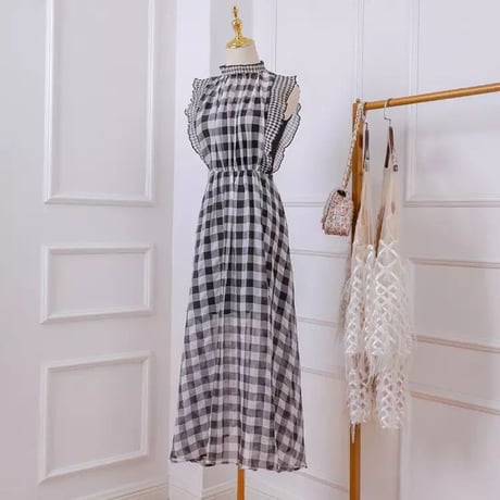 gingham check chiffon onepiece