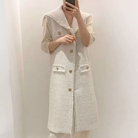tweed long gilet