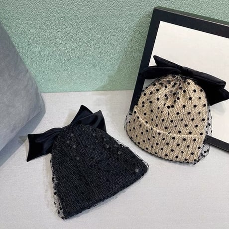 dot tulle knit hat