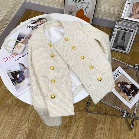 gold button tweed jacket