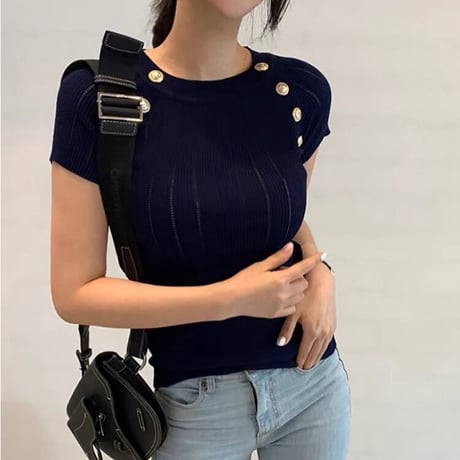 gold button summer knit