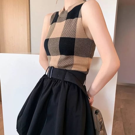 check sleeveless knit