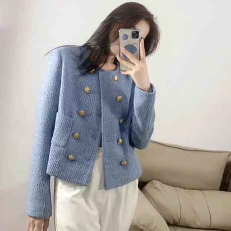 gold button tweed jacket