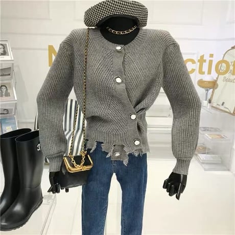 裾フリンジカーディガン