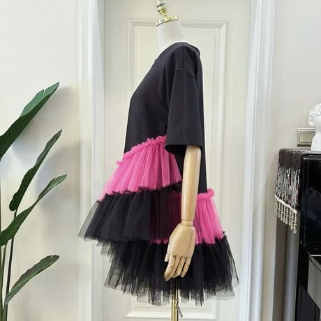 tulle patchwork t-shirt onepiece