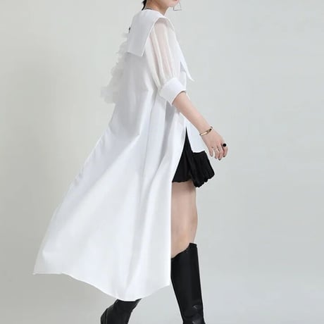 異素材 collar asymmetry shirt