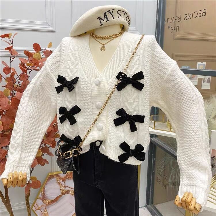 大きなサテンリボン付きカーディガン❤︎ リボン付きカーディガン | BrillantSelect Store
